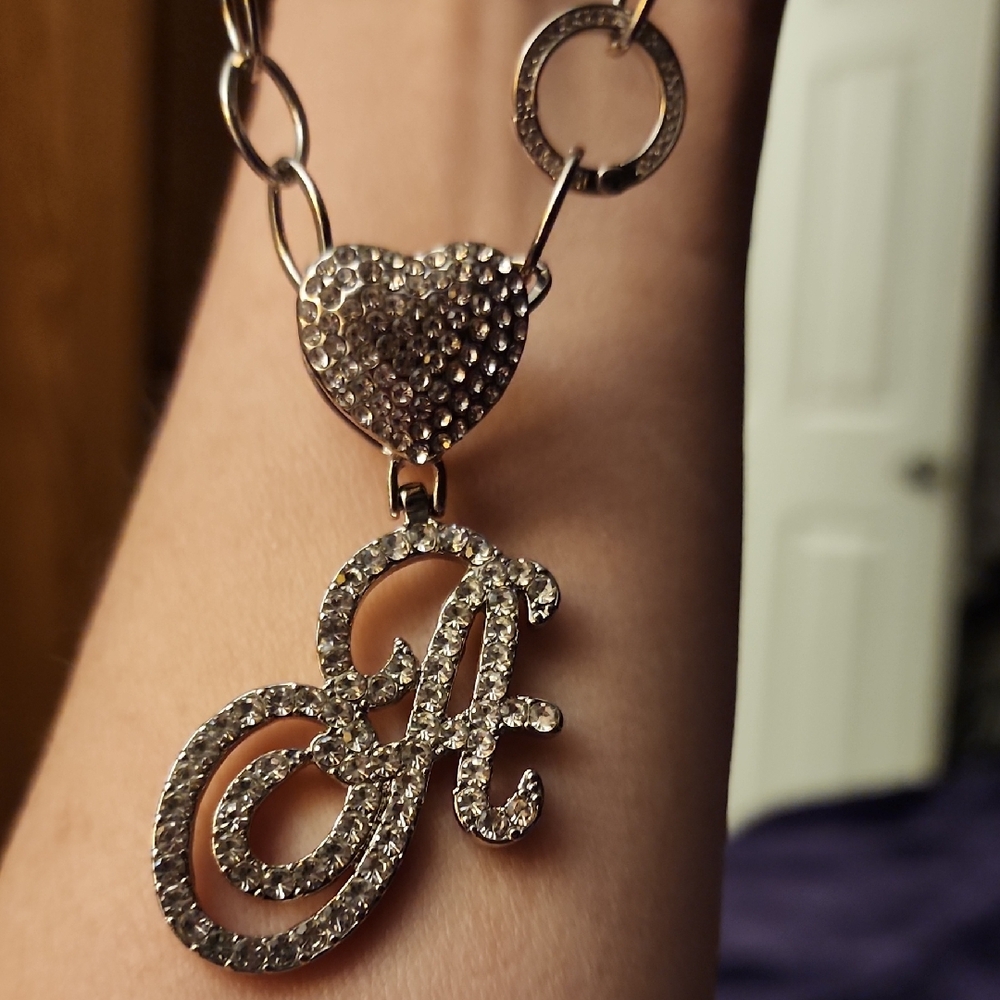 Elegant Silver Heart Initial Necklace A